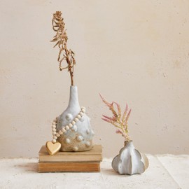 Creative Co-Op Stoneware Vase with Raised Dots and Reactive Glaze, White