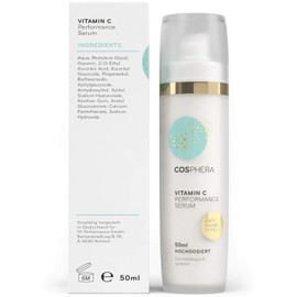 Cosphera Vitamin C Performance High Dose Vegan Anti-Wrinkle Moisturising Treatment Serum Vitamin C Concentrate Gel for Face Neck and Eyes for Women and Men 50 ml
