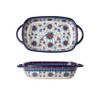 Bicuzat Blue and Orange Flower Vintage Style Ceramic Bakeware Casserole