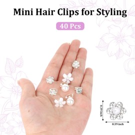 Ondder Silver Mini Hair Clips for Women White Lily Flower Mini Claw Clips Small Hair Clips Cute Hair Claw Clips Rhinestone Pearl Clips for Bride Wedding Bridal Shiny Hair Accessories for Women Girls