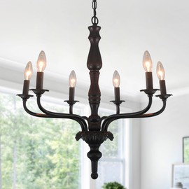 Lufituae Industrial Black Chandelier Vintage 6-Lights Candle Style Chandelier Light Fixture Farmhouse Retro Black Chandeliers for Dining Room, Kitchen Island, Living Room, Bedroom, E12