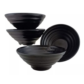 Anforama Set Juego Tazon Sopero Redondo Negro Moderna 4pzas 700ml