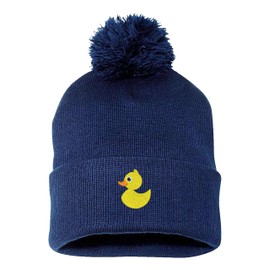 PP-BNE Embroidered Pom Pom Rubber Duck Beanie for Men and Women-RubberDuck-EM-0018-Navy