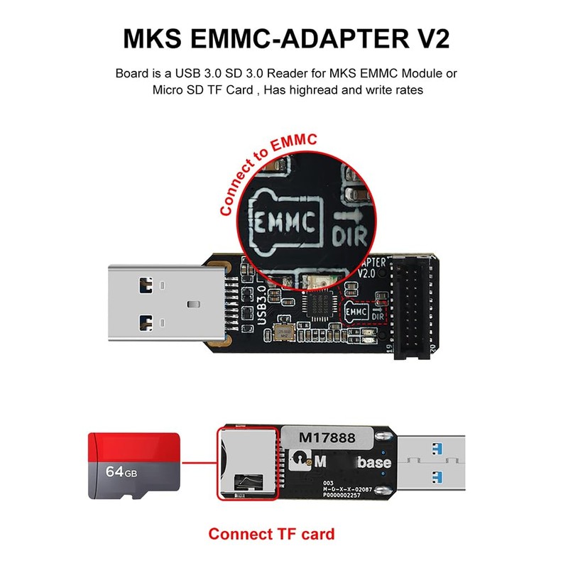 Zicojia for MKS EMMC-Adapter V2 USB 3.0 Card Reader for