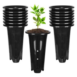 tchrules 15pcs Plastic Deep Plant Nursery Pots,8.66”Tall Tree Pots,Black Deep Seedling Container Pots with Drainage Holes for Indoor Outdoor Gardening (5.3" Wx8.66 H)