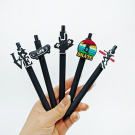 QFSH Creative Skateboard Themed Ballpoint Pens Unique Cute Stylish Writing pen for Student Skateboarding Enthusiasts 1mm Black Ink (5Pcs-Style2)