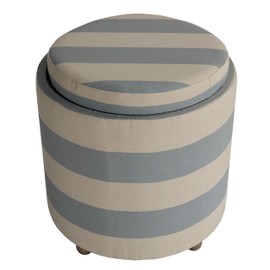 Cortesi Home Keyes Round Storage Ottoman, 19.75" High, Blue and White Stripes Fabric