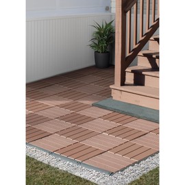 FloorPops 11.8-in by 11.8-in Straight Groove Coffee Interlocking Deck Tiles, Pack of 9 Tiles, FPD6185