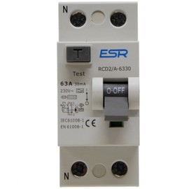 63A 30mA RCD Circuit Breaker, Type-A, 2 Pole, 230V, DIN Rail Mount, 63 Amp Residual Current Device Trip