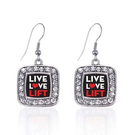 Inspired Silver - Live, Love, Lift - Silver Dangle Earrings for Women - Square Charm Earrings French Hook Drop with Cubic Zirconia - Women's Dangly Earrings Jewelry Gift