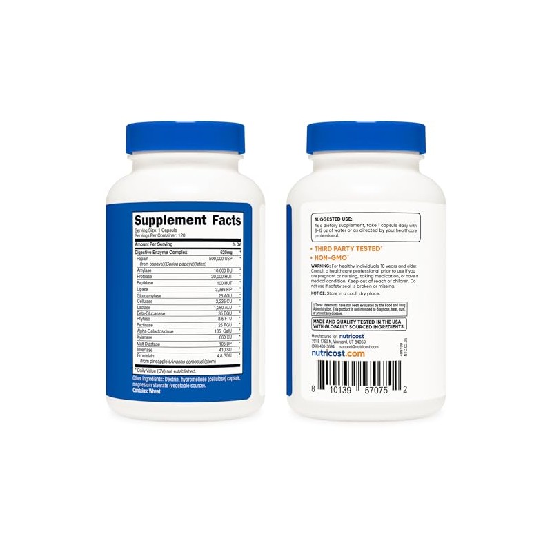 Nutricost Enzimas Digestivas 620 mg 120 cápsulas