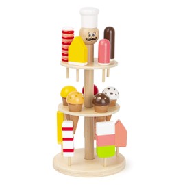 Small Foot 11488 Stand Gelati Gelato Luigi in Legno, Accessori per Negozio e Cucina per Bambini, con 15 Tipi di Gelato