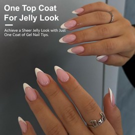 KQueenest Soft Gel French Nail Tips, 300 Pcs White French Tip Press on Nails Short Almond, Natural Fake Nails, French Gel Nail Tip Kit, Pre-Applied Artificial Nails for Glue Nail Art, Pink