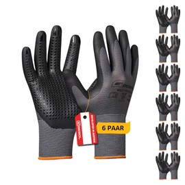 Gebol Multi Flex Eco Work Gloves with Nubs, Nitrile Gloves for a Secure Grip, for Men, Size XL (Size 10), Grey, 6 Pairs