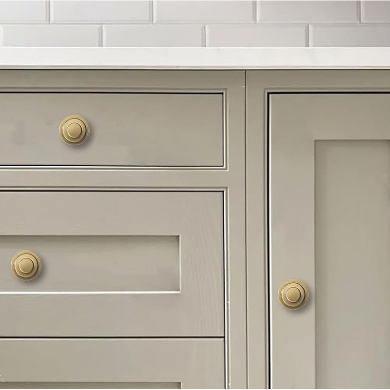 khtumeware 10 Pack 1-1/4 Inch(32mm) Brushed Brass Round Cabinet Knobs