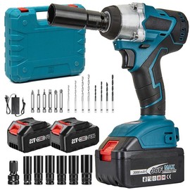 1/2" Cordless Impact Wrench,3-In-1 High Torque Impact Gun With 2x 3000mah Li-Ion Battery,5 Impact Sockets,8 Drills,10 Screws And Tool Case,Impact Tools For Car Lug Nuts:_500N.m Impact Wrench set