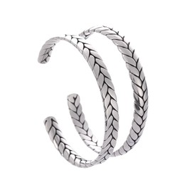 BaBakiak 2 PCS Wheat Braided Cuff Bracelet - Stainless Steel Wide Open Adjustable Weave Bangle - Wheat Style Couples Love Bracelets