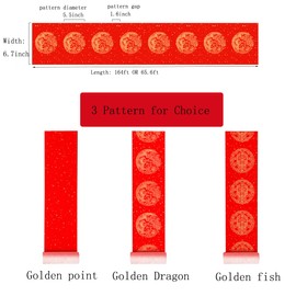 Red Xuan Paper Roll,Calligraphy Rice Thicken Paper Scrolls, Blank Chinese Couplets Chunlian Paper Cut for Chinese Spring Festival Party Decor,Half Raw Ripe 17cmx50m (6.7inch*164ft), Golden Point)