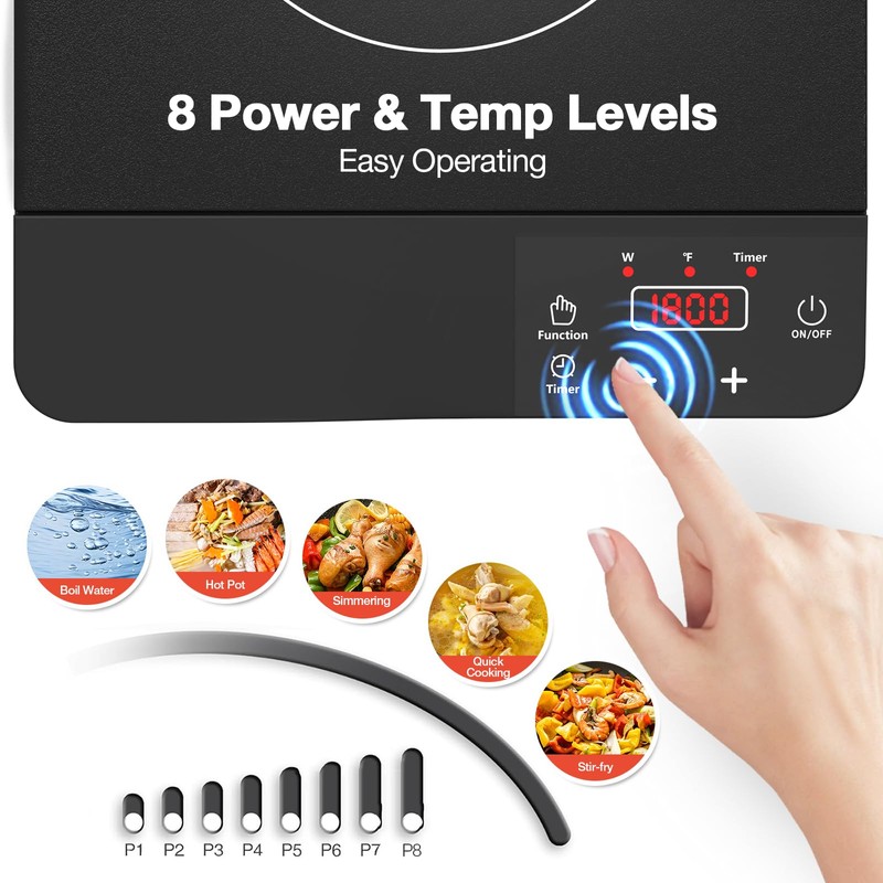 Nafewin Portable Induction Cooktop 1800W,110V Single Burner Induction Burner &