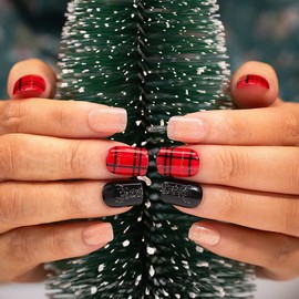 Jerany Press on Nails Short Fake Nails Glossy False Nail Square Stick on Nail Acrylic Full Cover Nails Christmas festival Tips Nails for Women and Girls (E)