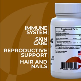 Hallusa Natural Zinc  25mg Gluconate - Zinc Supplements for Men - Immune Support  - 60 Tablets