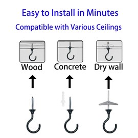4 Sets Heavy Duty Swag Ceiling Hooks with Hardware for Hanging Plants, Cavity Wall Fixing, Easy Installation, Holds Up to 30lbs, Ideal for Home & Garden (4 Sets, Black)