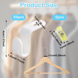 55Pcs Mini Closet Hanger Extender Clips, Multi-Layer Wardrobe Connecting Hook, Space Saving Cascading Connection Hooks, Heavy Duty Stacked Hanger Connector Hooks with 5 Sewing Clips for Home