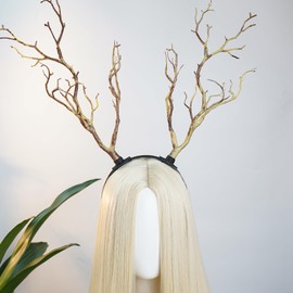 MOSTORY Woodland Branch Antlers Headband - Light Brown Boho Antler Hairband for Fairy Tree Costume Women, Rustic Branch Headpiece for Adult Forest Cosplay Renaissance Photo Shoot