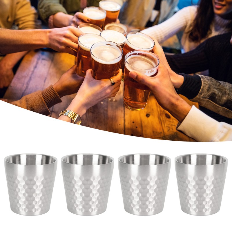 4pcs 304 Stainless Steel Cup Double Layer Insulated Thickened Cup