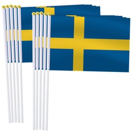 25 Pack Sweden Handheld Small Flag,Mini Swedish Hand Held Miniature Stick Decor
