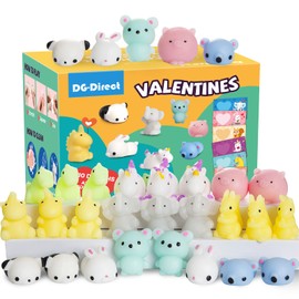 30 Packs Valentine's Day Cards with Mochi Squishy Toys, Mini Kawaii Stress Relief Squishy Toys Sets for Kids, Valentine's Day School Classroom Prizes, Valentine Exchange Gift (Mochi Toys)