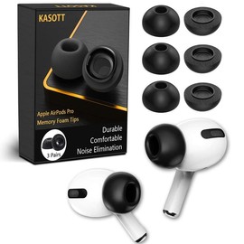 KASOTT Advanced Memory Foam Ear Tips for AirPods Pro 1st&2nd Gen,Version 5.0 Replacement Buds,Comfortable,Secure,Anti-Slip,Better Noise Cancellation,Fit in The Charging Case,3 Pairs (Black, Large)