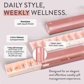 7 Day Pretty Pillbox Wide Weekly Pill Organizer for Vitamins, Supplements & Pills Ideal for Travel, The Gym, The Office, Pregnancy Rose