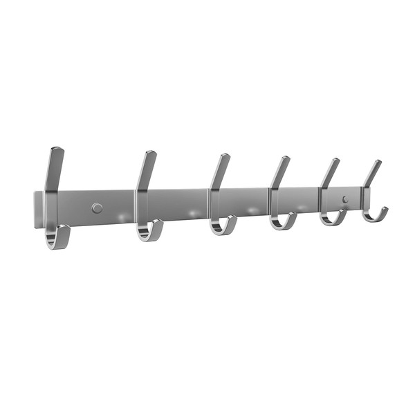 SAYONEYES Brushed Nickel Coat Rack Wall Mount with 6 Double Hooks for Hanging – 17 Inch Heavy Duty SUS304 Stainless Steel Rustic Coat Hooks – Clothes, Purse, Towel Wall Hooks – 1 Pack