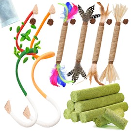 Grembeb Cat Toys 12Pack Cat Grass Treat Catnip Toy with Silvervine for Indoor Kitten Toys Wood Cat Chew Rope Kitten Grass Stick for Teeth Cleaning Cat Snack for Kitty Cat Nip Dental Care Cat Self Play
