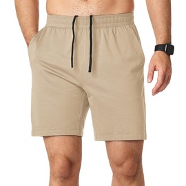 Elegancity Men's Summer Shorts, Baggy Shorts with Pockets, Elastic Waistband, Cargo Leisure Shorts, Parchment