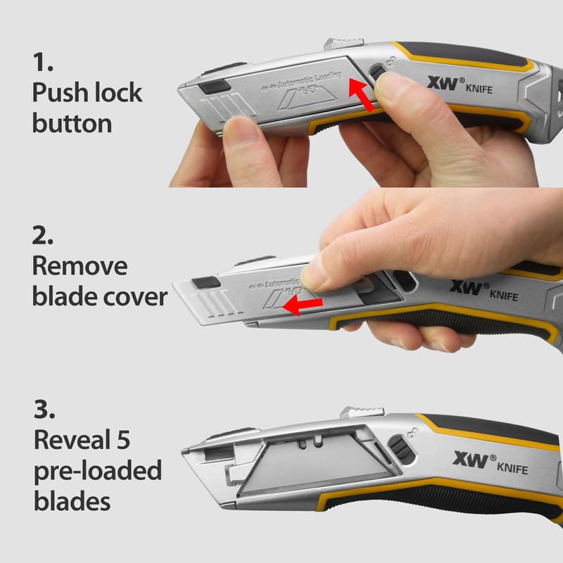 XW Heavy Duty Auto-loading Utility Knife,3-position Retractable Box Cutter with