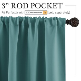 RYB HOME Kitchen Curtains Blackout - Half Window Curtains Thermal Insulated Blackout Privacy Drapes for Living Room Cafe Bedroom Basement, W 42 x L 36, Teal, 2 Panels