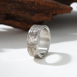 Adreamz 8mm Computer Circuit Board Pattern Ring - Silver Spinner Fidget Ring for Men, Anxiety Relieving Fidget Stainless Steel Ring Programmer Wedding Ring 13