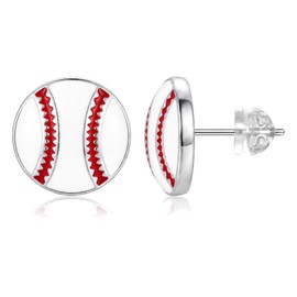 Baseball Earrings for Women - 316L Stainless Steel Baseball Studs with Sterling Silver Silicone Backs, Hypoallergenic Softball Jewelry for Sports Fans, Game Day Outfits & Birthday Gifts