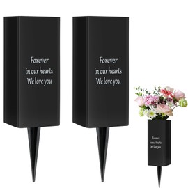 Cemetery Vases Metal Grave Flower Holder with Spikes for Memorial Flowers Funeral Gravesite Headstone Decorations (2Pcs), Flowers are not Included