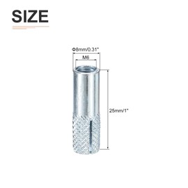 DTGN M6 x 25mm Drop-In Anchors - 50 Pack - Good for Dry Walls Hollow Bricks Plaster - Carbon Steel Sleeve Anchors Tool Expansion Anchors - Silver
