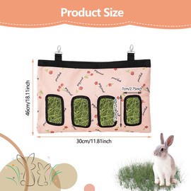 1 Piece Rabbit Hay Bag, Guinea Pig Feeding Station, Feeder Small Animals, 4 Holes Hanging Hay Bag, Small Animals Hay Bag, Feeding Bag for Rabbit, Chinchilla, Hamster, Small Animals, Pink