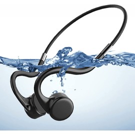 Mp3 Player Bone Conduction Headphones Waterproof for Swimming Open Ear Wireless Sport Earphones IPX8 Built-in 8GB Memory for Running Diving Water Gym Spa (Black-Touch Control)
