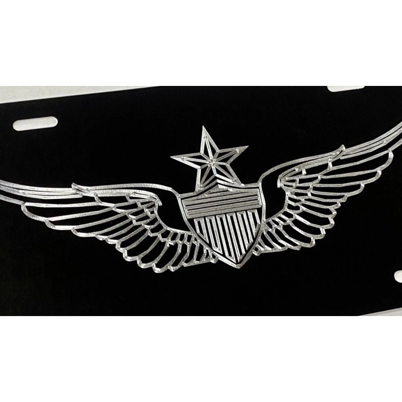 BLVD Engraved Senior Army Aviator Wings Car Tag Diamond Etched