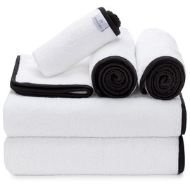 Macouba Bath Towels for Bathroom Towel Set - White Towels with Black Trim Bath Towels Set of 6, Bathroom Towels, Black and White Bath Towels - Bath Towel Set, 2 Bath, 2 Hand Towels and 2 Face Towels