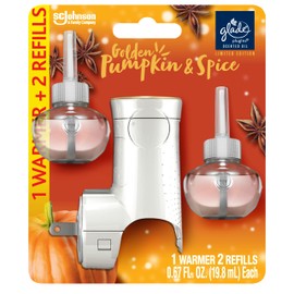 Glade PlugIns Refills Air Freshener Starter Kit, Scented and Essential Oils for Home and Bathroom, Golden Pumpkin & Spice, 1.34 Fl Oz, 1 Warmer + 2 Refills