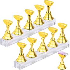 YOVOY Magnetic Acrylic Manicure Tools Nail Practice Hand Nail Exercise Pedestal Nail Supplies Nail Tips Display Stand Practice Bench Set of 10 (Gold)