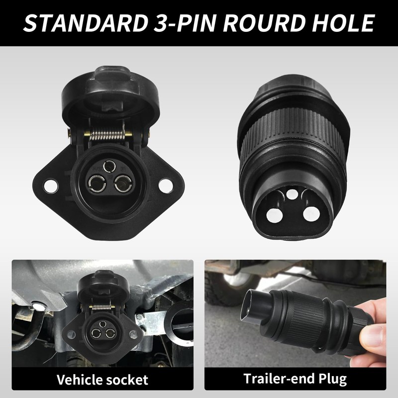 12 V 24 V Car Trailer Plug Socket 3-Pin Set