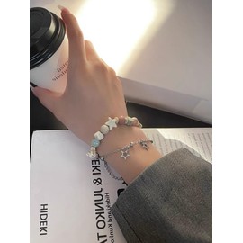 Kysin Chiys Y2k Star Beaded Adjustable Bracelets Sparkling Kawaii Double Layer Bracelet for Women Planet Trendy Fairycore Jewelry Fairy Grunge Accessories - A